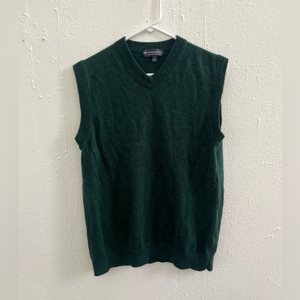 Men's Hart Schaffner Marx Green Merino Wool Sweater Vest Size L